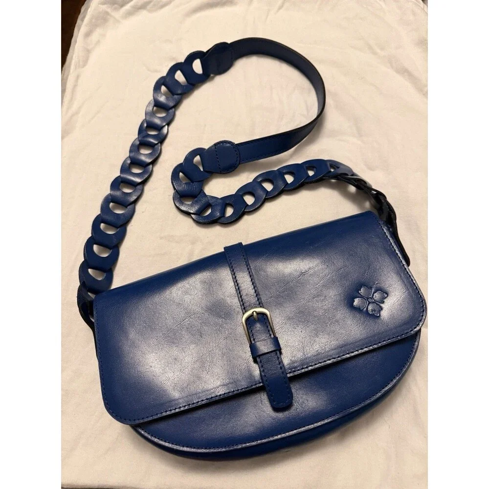 Patricia Nash Vilette Leather Chainlink Shoulder Bag - Cerulean Blue